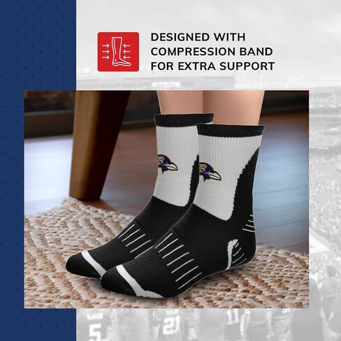 من أجل جوارب Bare Feet NFL Performance ربع الطول - مزيج من البوليستر - للرجال والنساء - أربطة ضغط - جوارب عالية الأداء (Baltimore Ravens - أسود، مقاس متوسط ​​للبالغين) in Saudi Arabia