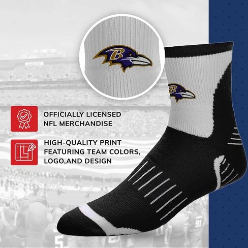 من أجل جوارب Bare Feet NFL Performance ربع الطول - مزيج من البوليستر - للرجال والنساء - أربطة ضغط - جوارب عالية الأداء (Baltimore Ravens - أسود، مقاس متوسط ​​للبالغين) in Saudi Arabia