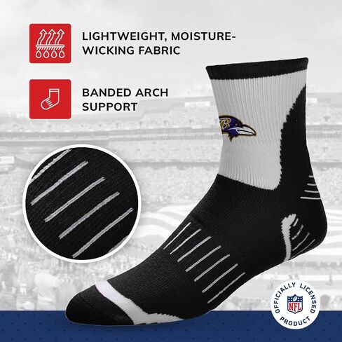 من أجل جوارب Bare Feet NFL Performance ربع الطول - مزيج من البوليستر - للرجال والنساء - أربطة ضغط - جوارب عالية الأداء (Baltimore Ravens - أسود، مقاس متوسط ​​للبالغين) in Saudi Arabia