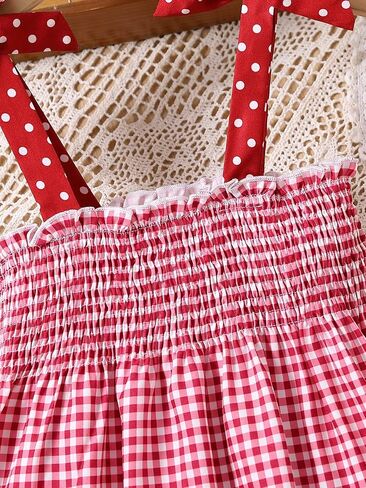 SOLY HUX Toddler Girl's Plaid Tie Shoulder Cami Dress Shirred Strawberry Patched A Line Dresses in Saudi Arabia