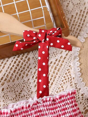 SOLY HUX Toddler Girl's Plaid Tie Shoulder Cami Dress Shirred Strawberry Patched A Line Dresses in Saudi Arabia
