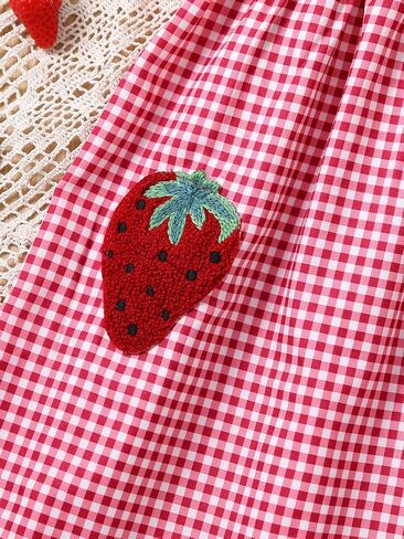 SOLY HUX Toddler Girl's Plaid Tie Shoulder Cami Dress Shirred Strawberry Patched A Line Dresses in Saudi Arabia