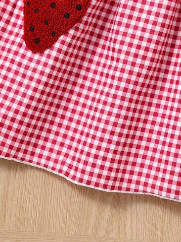SOLY HUX Toddler Girl's Plaid Tie Shoulder Cami Dress Shirred Strawberry Patched A Line Dresses in Saudi Arabia
