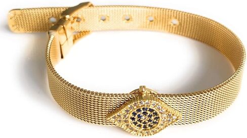 Evil Eye Charm Cuff Bracelet Solid Stainless Steel Watchband in Saudi Arabia