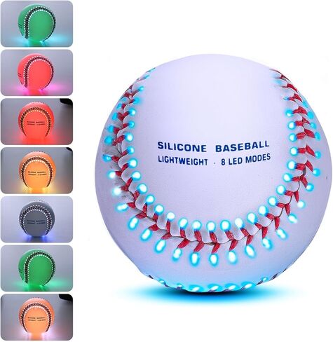 هدايا البيسبول للأولاد - البيسبول المضيء - أول تصميم سيليكون خفيف الوزن - الالتقاط والضرب - 8 أوضاع LED 7 ألوان - توهج 360 درجة - قابل لإعادة الشحن عبر USB - الحجم الرسمي in Kuwait
