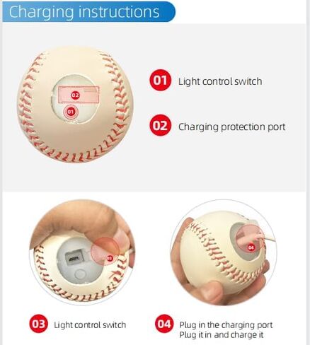 هدايا البيسبول للأولاد - البيسبول المضيء - أول تصميم سيليكون خفيف الوزن - الالتقاط والضرب - 8 أوضاع LED 7 ألوان - توهج 360 درجة - قابل لإعادة الشحن عبر USB - الحجم الرسمي in Kuwait