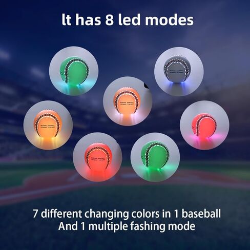 هدايا البيسبول للأولاد - البيسبول المضيء - أول تصميم سيليكون خفيف الوزن - الالتقاط والضرب - 8 أوضاع LED 7 ألوان - توهج 360 درجة - قابل لإعادة الشحن عبر USB - الحجم الرسمي in Kuwait