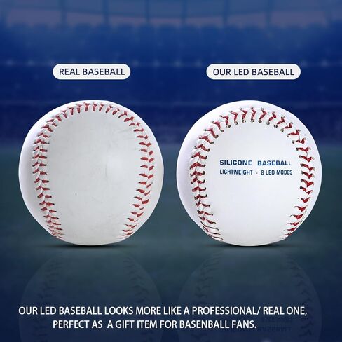 هدايا البيسبول للأولاد - البيسبول المضيء - أول تصميم سيليكون خفيف الوزن - الالتقاط والضرب - 8 أوضاع LED 7 ألوان - توهج 360 درجة - قابل لإعادة الشحن عبر USB - الحجم الرسمي in Kuwait
