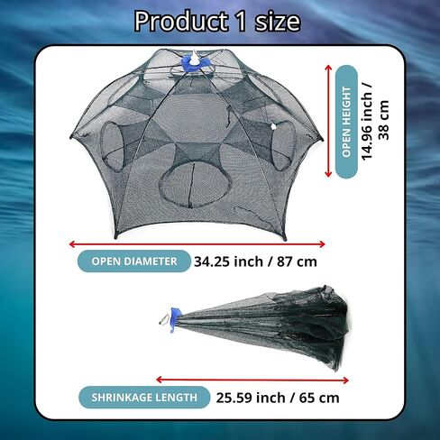 مظلة شبكة صيد وشبكة إسقاط لمجموعة صيد الرصيف - شبكات قابلة للطي لحزمة السلطعون - مصائد أسماك البلمة المحمولة القابلة للطي لأسماك الطعم - مصائد الأسماك لصيد الأسماك في مصيدة جراد البحر in Kuwait