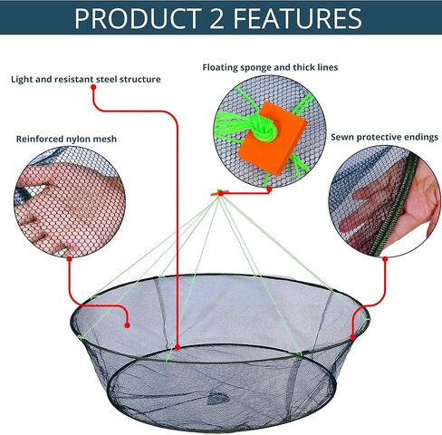 مظلة شبكة صيد وشبكة إسقاط لمجموعة صيد الرصيف - شبكات قابلة للطي لحزمة السلطعون - مصائد أسماك البلمة المحمولة القابلة للطي لأسماك الطعم - مصائد الأسماك لصيد الأسماك في مصيدة جراد البحر in Kuwait
