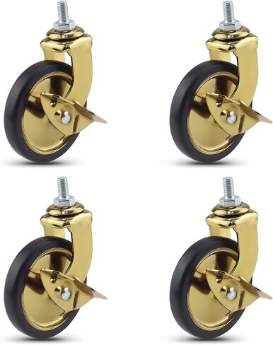 3" stem Caster Wheels,Hotel Restaurant Trolley casters Set of 4 (2with brake 2without, Gold plating),threaded stem 8 * 15mm,Lightweight Total Capacity 160lbs in Kuwait