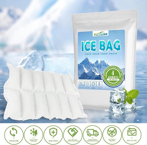 Dry Ice Pack for Shipping & Coolers Frozen Food,Reusable Cold Compress Bag,Flexible ice Pack Sheets,Versatile Cold Blanket,Leakproof Long Lasting Dry Ice Pack (48Packs - 4 Large) in Kuwait