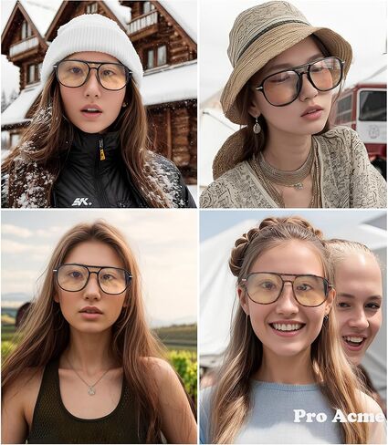 Pro Acme Blue Light Blocking Glasses-Oversized Square Aviator 70s Frame Eyeglasses for Women Men Computer Eyewear in Saudi Arabia
