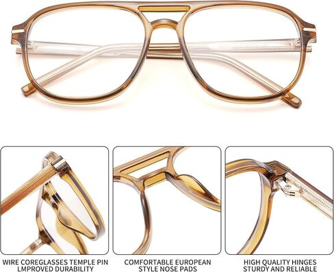 Pro Acme Blue Light Blocking Glasses-Oversized Square Aviator 70s Frame Eyeglasses for Women Men Computer Eyewear in Saudi Arabia