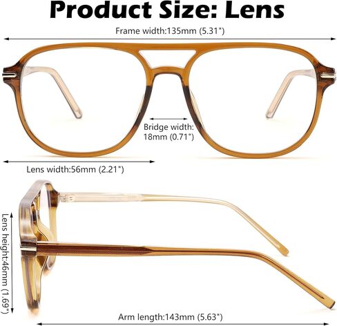 Pro Acme Blue Light Blocking Glasses-Oversized Square Aviator 70s Frame Eyeglasses for Women Men Computer Eyewear in Saudi Arabia
