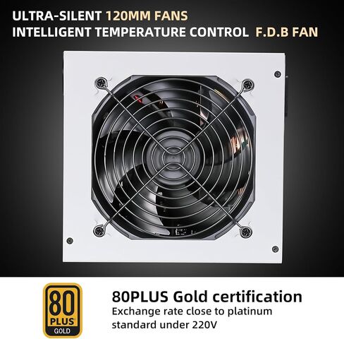 SAMA 750W مصدر طاقة أسود 80 Plus ذهبي كامل الجهد كامل وحدات FDB مروحة صامتة وضع ECO 12V PSU ATX مزود طاقة لجميع بطاقات الرسومات، أسود، ضمان 10 سنوات in Kuwait