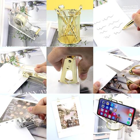 Gold Office Supplies Set,Stapler Set Include Stapler,Hole Punch,Tape Dispenser,Staple Remover,Scissors,Paper Clips, and 1000pcs Staples.Acrylic Office Desk Accessories Kits in Saudi Arabia