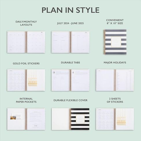 Blue Sky Day Designer for 2024-2025 Academic Year Daily and Monthly Planner, 8' x 10', Frosted Cover, Wirebound, Black Stripe (137885-A25) in Saudi Arabia