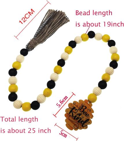 2 Pieces Bee Wood Bead Garland with Tassels,QMTSINE Wood Bead Tassel Banner,3 Color Bee Tiered Tray Decor Honeybee Wood Bead Rustic Farmhouse Bead Garland (Bee and Honeycomb Tag) in Saudi Arabia