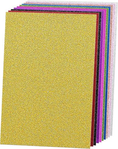SALEMAR 250 GSM Glitter Cardstock Glitter Paper, 10 Color Sparkling Craft Paper for School, Scrapbook and Craft Projects, 8.3 x 11.7 Inches(Multicolor) in Kuwait