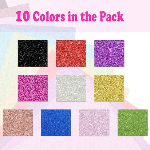 SALEMAR 250 GSM Glitter Cardstock Glitter Paper, 10 Color Sparkling Craft Paper for School, Scrapbook and Craft Projects, 8.3 x 11.7 Inches(Multicolor) in Kuwait