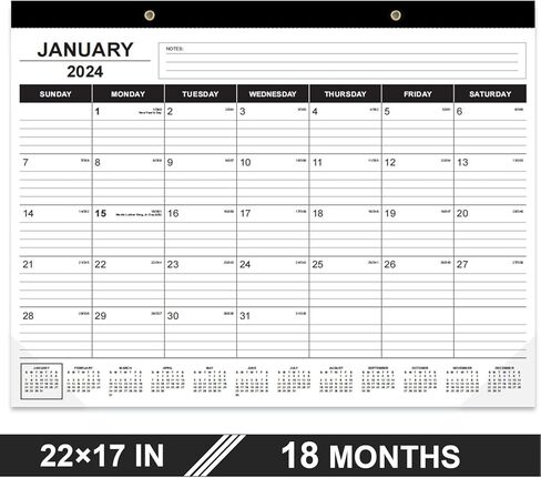 تقويم المكتب 2024-2025، يعمل التقويم العلوي للمكتب من يناير 2024 إلى يونيو 2025،18 تقويم مكتبي كبير شهريًا رائع للمنزل أو المكتب أو المدرسة مع أي ديكور، تقويم مكتب أسود 22 × 17 بوصة in Kuwait