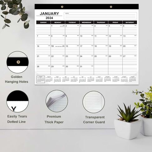 تقويم المكتب 2024-2025، يعمل التقويم العلوي للمكتب من يناير 2024 إلى يونيو 2025،18 تقويم مكتبي كبير شهريًا رائع للمنزل أو المكتب أو المدرسة مع أي ديكور، تقويم مكتب أسود 22 × 17 بوصة in Kuwait