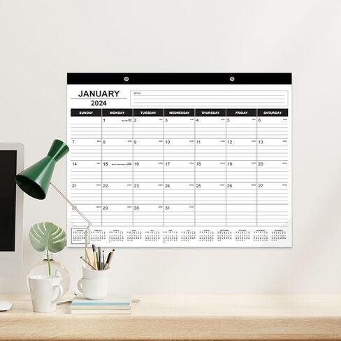 تقويم المكتب 2024-2025، يعمل التقويم العلوي للمكتب من يناير 2024 إلى يونيو 2025،18 تقويم مكتبي كبير شهريًا رائع للمنزل أو المكتب أو المدرسة مع أي ديكور، تقويم مكتب أسود 22 × 17 بوصة in Kuwait