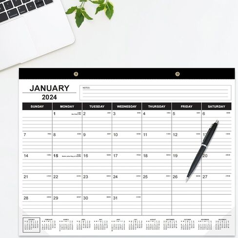 تقويم المكتب 2024-2025، يعمل التقويم العلوي للمكتب من يناير 2024 إلى يونيو 2025،18 تقويم مكتبي كبير شهريًا رائع للمنزل أو المكتب أو المدرسة مع أي ديكور، تقويم مكتب أسود 22 × 17 بوصة in Kuwait