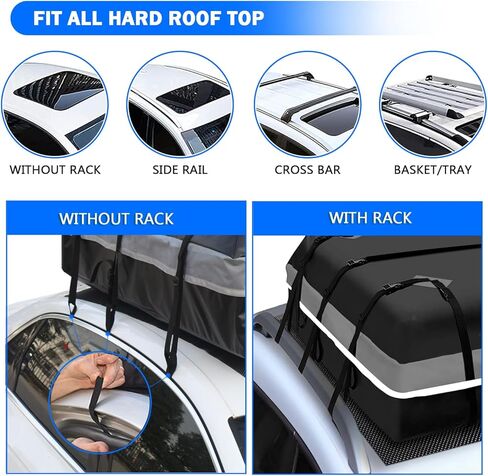 21 قدم مكعب حقيبة على سطح السيارة حقيبة نقل البضائع مقاومة للماء شديدة التحمل لجميع السيارات مع / بدون رف بما في ذلك حصيرة مضادة للانزلاق 2 أقفال الأمتعة 2 أشرطة إضافية 6 أشرطة نايلون قوية حقيبة تخزين in Kuwait