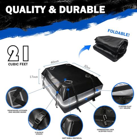 21 قدم مكعب حقيبة على سطح السيارة حقيبة نقل البضائع مقاومة للماء شديدة التحمل لجميع السيارات مع / بدون رف بما في ذلك حصيرة مضادة للانزلاق 2 أقفال الأمتعة 2 أشرطة إضافية 6 أشرطة نايلون قوية حقيبة تخزين in Kuwait