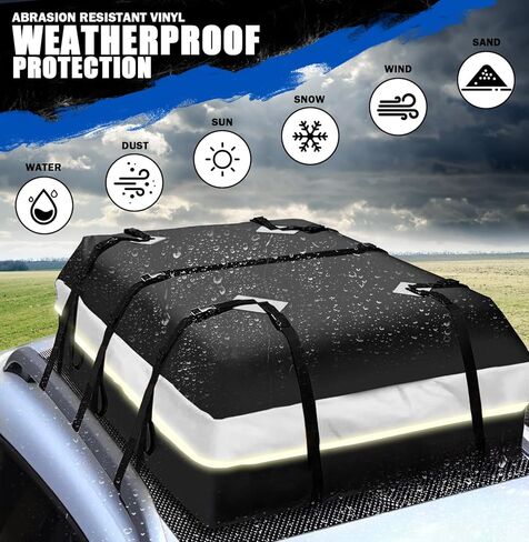 21 قدم مكعب حقيبة على سطح السيارة حقيبة نقل البضائع مقاومة للماء شديدة التحمل لجميع السيارات مع / بدون رف بما في ذلك حصيرة مضادة للانزلاق 2 أقفال الأمتعة 2 أشرطة إضافية 6 أشرطة نايلون قوية حقيبة تخزين in Kuwait