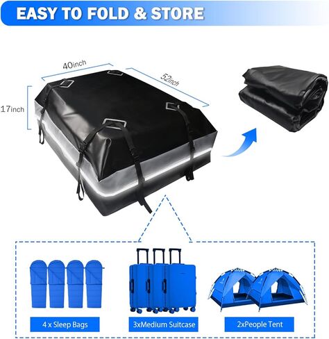 21 قدم مكعب حقيبة على سطح السيارة حقيبة نقل البضائع مقاومة للماء شديدة التحمل لجميع السيارات مع / بدون رف بما في ذلك حصيرة مضادة للانزلاق 2 أقفال الأمتعة 2 أشرطة إضافية 6 أشرطة نايلون قوية حقيبة تخزين in Kuwait