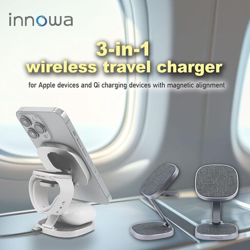3-in-1 Wireless Travel Charger for Apple Devices - Fast Charging, Travel-Friendly, Adjustable, Safe, Durable Design, with 20W AC Adapter for US in Saudi Arabia