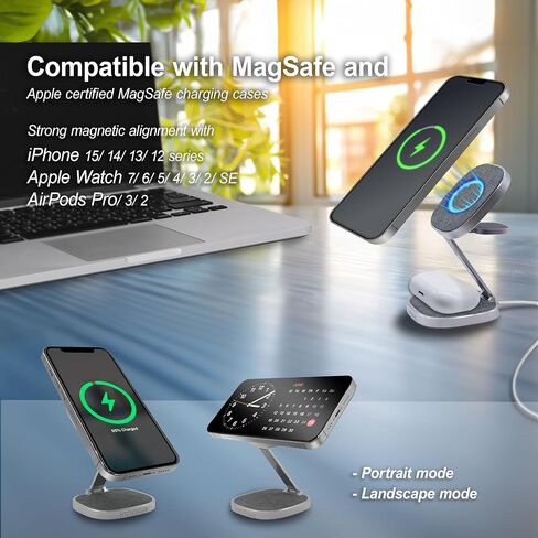 3-in-1 Wireless Travel Charger for Apple Devices - Fast Charging, Travel-Friendly, Adjustable, Safe, Durable Design, with 20W AC Adapter for US in Saudi Arabia