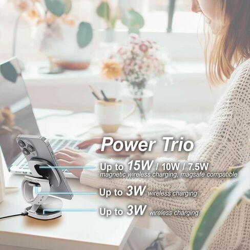 3-in-1 Wireless Travel Charger for Apple Devices - Fast Charging, Travel-Friendly, Adjustable, Safe, Durable Design, with 20W AC Adapter for US in Saudi Arabia