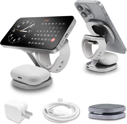 3-in-1 Wireless Travel Charger for Apple Devices - Fast Charging, Travel-Friendly, Adjustable, Safe, Durable Design, with 20W AC Adapter for US in Saudi Arabia