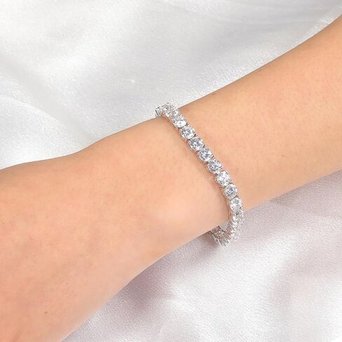 Tennis Bracelet for Women|5MM Simulate Diamond Bracelets|4-Prong-Setting CZ|18k White/Yellow Gold Plated|Size 6.5-8.5 Inches in Saudi Arabia