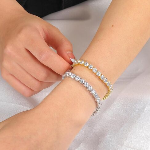 Tennis Bracelet for Women|5MM Simulate Diamond Bracelets|4-Prong-Setting CZ|18k White/Yellow Gold Plated|Size 6.5-8.5 Inches in Saudi Arabia