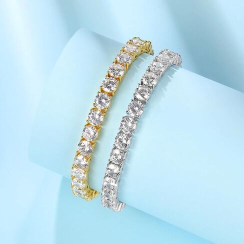 Tennis Bracelet for Women|5MM Simulate Diamond Bracelets|4-Prong-Setting CZ|18k White/Yellow Gold Plated|Size 6.5-8.5 Inches in Saudi Arabia