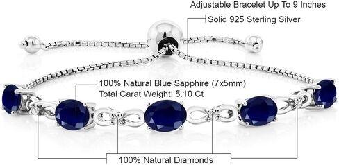 مجموعة من قلادة الياقوت الأزرق من الفضة الإسترلينية عيار 925 من Gem Stone King ومجموعة أساور تنس قابلة للتعديل للنساء in Saudi Arabia