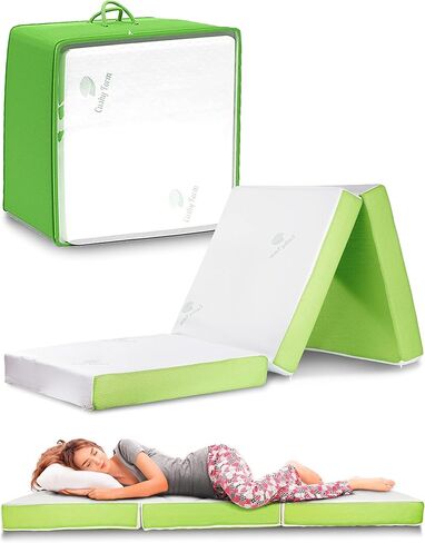 Cushy Form Floor Mattress - Foldable 4 Inch Foam Camping Bed w/Case for Adults & Kids - Folding Portable Bed for Travel, Van, Guest - Fold Up Pad - College Dorm Room Essentials for Girls and Guys in Saudi Arabia