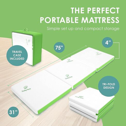 Cushy Form Floor Mattress - Foldable 4 Inch Foam Camping Bed w/Case for Adults & Kids - Folding Portable Bed for Travel, Van, Guest - Fold Up Pad - College Dorm Room Essentials for Girls and Guys in Saudi Arabia