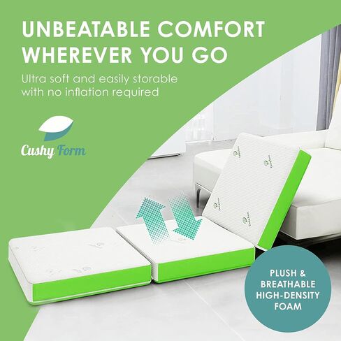 Cushy Form Floor Mattress - Foldable 4 Inch Foam Camping Bed w/Case for Adults & Kids - Folding Portable Bed for Travel, Van, Guest - Fold Up Pad - College Dorm Room Essentials for Girls and Guys in Saudi Arabia