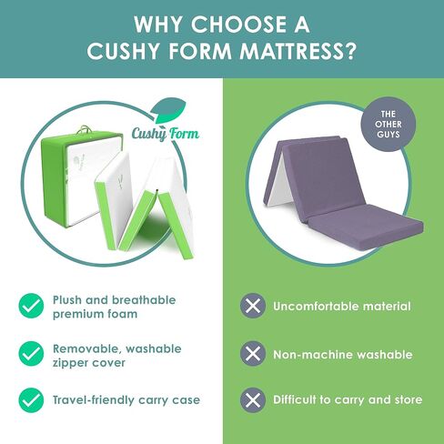 Cushy Form Floor Mattress - Foldable 4 Inch Foam Camping Bed w/Case for Adults & Kids - Folding Portable Bed for Travel, Van, Guest - Fold Up Pad - College Dorm Room Essentials for Girls and Guys in Saudi Arabia