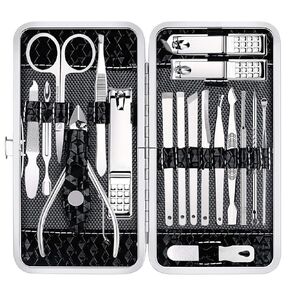 Nail Clippers Set Fingernail and Toenail Clipper Cutters for Men and Women, Professional Manicure Pedicure Grooming Kit, 18 Pieces Stainless Steel Nail Care Tools with PU Leather Travel Case in Kuwait