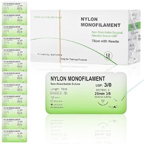 خيوط ممارسة الغرز بإبرة - مجموعة خياطة 12 قطعة 3/0، ممارسة خياطة خيط النايلون الأحادي لتدريب الطلاب فقط in Kuwait