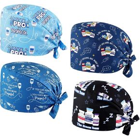 4 Pcs Anesthesia Scrub Caps for Men National Anesthesia Tech Week Gifts Adjustable Nurse Hats Breathable Hair Cover Working Surgical Cap Appreciation Gift for Pacu ICU Nurses Crnas in Kuwait