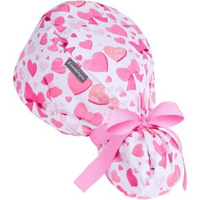 Satin Lined Scrub Cap Women with Ponytail Hole & Buttons,Adjustable Surgical Nurse Hat with Cotton Sweatband for Long Hair in Kuwait