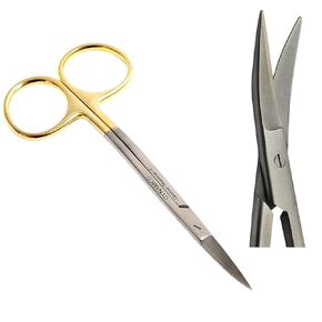 Premium German -Scissors 4.5 inch LaGrange Double Curved Gold Plated Handle Dental ENT Eye Derma with Tungsten Carbide Inserts -Cynamed in Kuwait